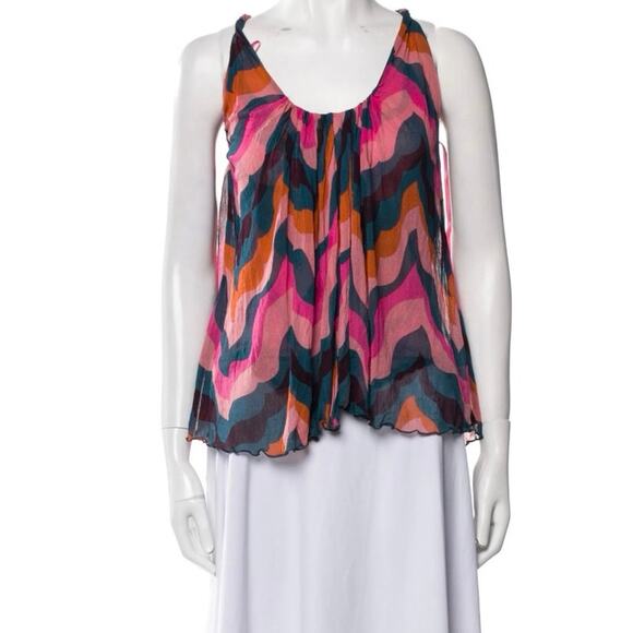 Diane Von Furstenberg Sleeveless Silk Lettuce Hem Blouse Medium - Picture 1 of 4